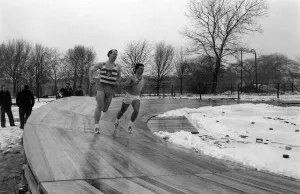 00037 Prints: The try-out today David Jones, one of Britains top sprinters and George Cmela