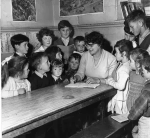 Core53 Prints: Tryweryn Valley - Mrs Martha Roberts marks the books of her young pupils in the one room