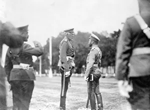 Tsar Nicholas II of Russia speaking with his first cousin Grand Duke Nicholas Nikolaevich