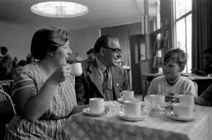 00010 Prints: TUC Congress 1952 Delegates take tea in between Speeches at the TUC Congress