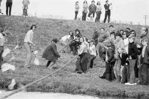 Tug of War Competition across the River Great Ouse aka Old West River in Stretham