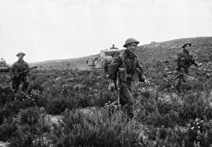 Tunisia Prints: Tunisia. First Army in action. A company of 1st army infantrymen, supported by 30 tanks