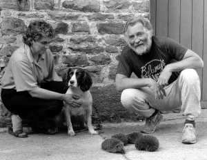 00491 Prints: TV naturalist David Bellamy (right) with Judith Foster and her dog Lady on 30th September