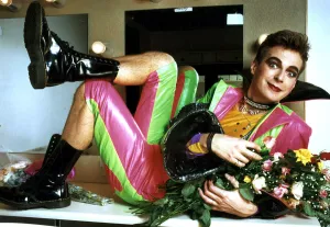 TV presenter and comedian Julian Clary in his dressing room in Basildon during his tour