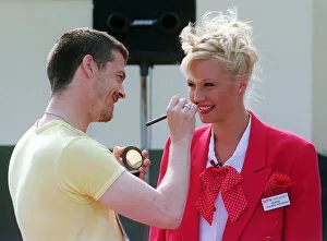TV Presenter Denise Van Outen of the Big Breakfast Show having her make up put on August