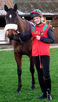 Tv Presenter Zoe Ball dressed in Mirror racing colours with Avro Anson - the horse