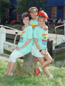 TV Presenters Timmy Mallett and Michaela Strachan with new TV-am weather girl Carol