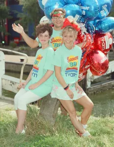 TV Presenters Timmy Mallett and Michaela Strachan with new TV-am weather girl Carol
