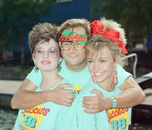 TV Presenters Timmy Mallett and Michaela Strachan with new TV-am weather girl Carol