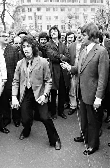 TV star Mike Yarwood stopping people in the centre of Manchester