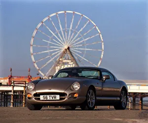 TVR car February 1999 Road Record TVR speed six in Blackpool Big Wheel in background