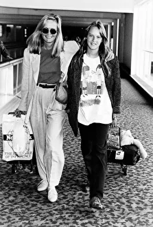 Twiggy model with her daughter Carly leaving Heathrow Airport