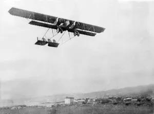 Biplane Prints: A twin engined Caudron biplane in flight over Salonika in the Balkans during World War