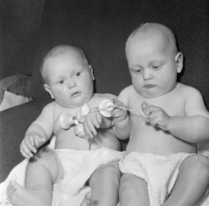 Brothers Prints: Twins Ian and Robert Kearns who both weighed eight pounds two ounces when they were born