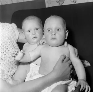 00395 Prints: Twins Ian and Robert Kearns who both weighed eight pounds two ounces when they were born