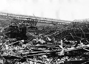 00153 Prints: Twisted girders are all that remain of this Renault factory in France after a WW2