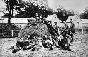 Tyneside cyclists take a breather after a day out in Northumberland in 1892