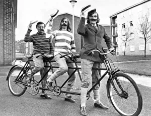 00078 Prints: Three Tynside men have borrowed a 70 year old triplet cycle t for an outing with a