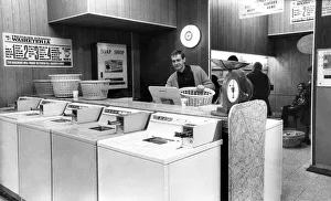 A typical laundry in January 1970. Manor House Launderette at Jesmond