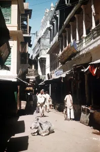 Dramatic Prints: A Typical Narrow Street in Varanasi Benares North India