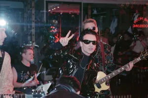 U2 filming the video for their single Even Better Than the Real Thing
