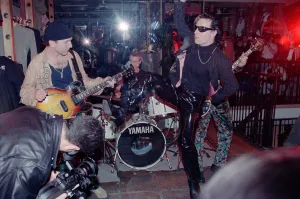U2 filming the video for their single Even Better Than the Real Thing