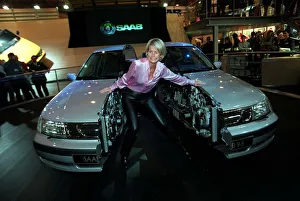 Ulrika Jonsson TV Presenter October 1997 Standing in the middle of a car cut in half