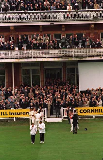 Emotions Prints: Umpire Dickie Bird gets a standing ovation as he makes his way out onto the field