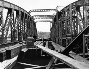 Dock Prints: Still undergoing repair at the docks Cardiff is the Queens Pier Head Bridge