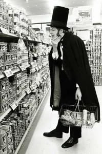 unemployed Artist Brian Moore dressed in a victorian frock coat