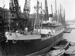 Barges Prints: The United Baltic Corporation cargo / passenger ship Baltavia tied up alongside a Pool of