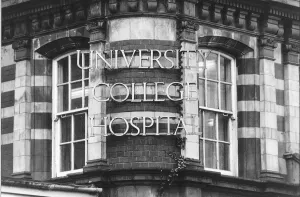 Medicine Prints: University College Hospital London November 1992 - sign above the main enterance