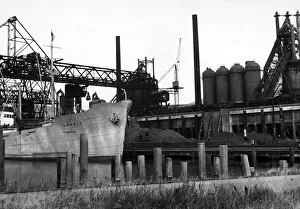 Port Talbot Prints: Unloading Ore at the Wharf alongside the GKB Blast Furnaces at Margam. Circa 1947