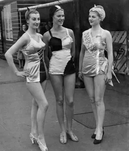 Unsinkable swimsuits worn by Jean Marsh and Lillemor Knudson. September 1952 P017653
