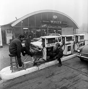 Petrol Prints: Unusual / Humour / Car. Due to the Electricians strike the petrol pumps at White Service