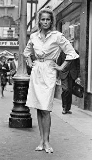 Ursula Andress, Swiss actress, pictured outside the offices of Gala Films Limited, London