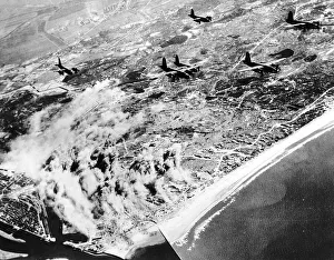 USAF Marauder bombers fly over the coast of Holland after a raid on the U Boat
