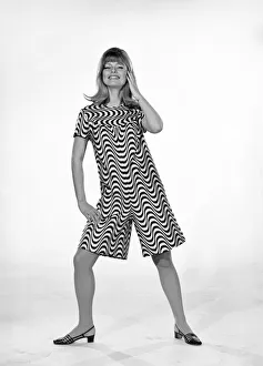 Uschie Bernell modelling beach dress / trouser in Reveille Studios 1965