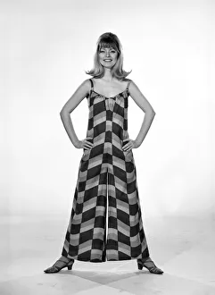 Uschie Bernell modelling beach dress / trouser in Reveille Studios 1965