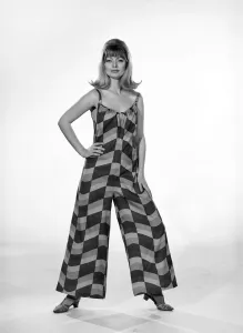 Uschie Bernell modelling beach dress / trouser in Reveille Studios 1965