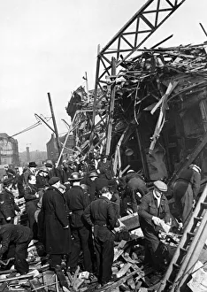 01443 Prints: V. Bomb incident, Farringdon Road, London, removing casualties. 8th March 1945