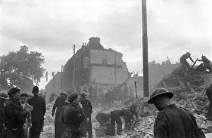 V1 flying bomb falls on dwelling houses and shops somewhere in Southern England