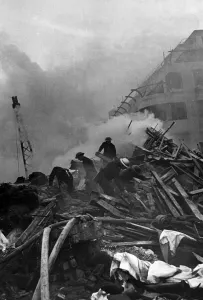 V2 rocket incident at Middlesex Street, Aldgate, showing extent of damage