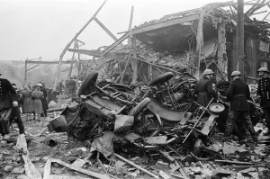 V2 Rocket incident at a N. F.s workshop, Ilford. 8th February 1945