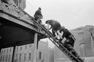 V2 Rocket incident at Sidmouth St. Casualties being removed by the N. F. S