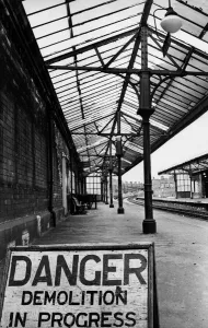 Tracks Prints: The vandalised and broken canopy of West Jesmond Railway Station which was to be