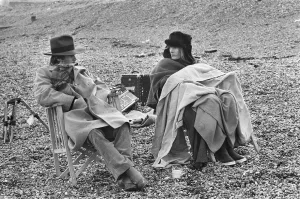 Kiss Prints: Vanessa Redgrave and James Fox sit in their cast chairs on the pebbled beach at Dover