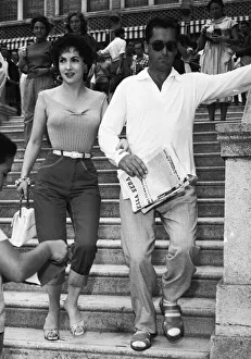 1950s Fashion Prints: Venice Film Festival August 1956 Gina Lollobrigida with her husband