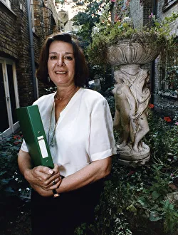 Verity Lambert TV Producer for BBC TV soap opera Eldorado stands in yard with