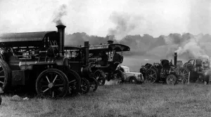 Vintage Prints: These veteran traction engines were waiting with steam up to race at the rally at Lambton